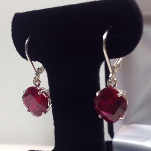 Beautiful 10ctw Cushion Cut Ruby Earrings in Sterling Silver - Picture 3 of 5